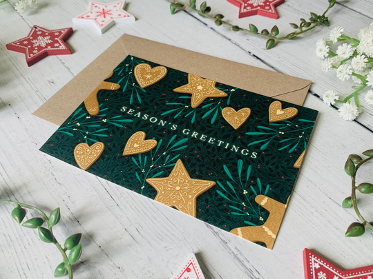 Gingerbread Cookies Postcard - Seasons Greetings Christmas Biscuits Cosy Festive Illustrated Card Xmas 2022