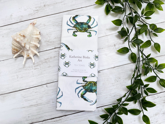 Blue Crab Tea Towel 100% Organic Cotton