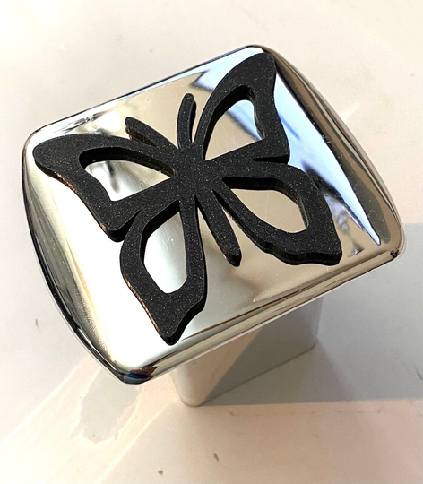 Wavy Butterfly in 3D - Chrome With Black 2 Inch Trailer Hitch Cover Hibiscus Flower