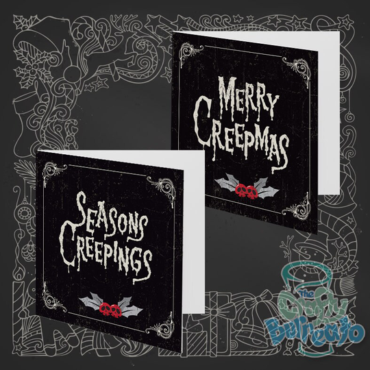 Pack Of 2 Dark Christmas Cards - Merry Creepmas & Seasons Creepings. Alternative Gothic Goth
