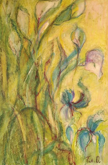 Wildflower Painting, Calla Lilies Wild Flower Painting. Dark Green Wall Art, Abstract Floral Peinture De Fleurs 9.8x15 Inch