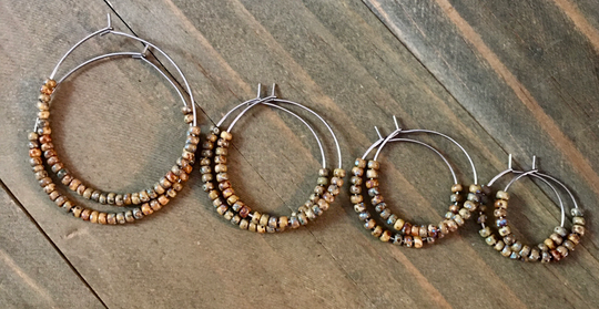 Beaded Hoop Earrings, Seed Bead Hoops, Bohemian Brown Handmade Earrings