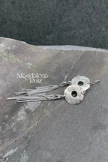 Tassel, Long Silver Earrings. Organic, Raw Sterling Cast