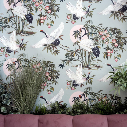 Elegant Cranes Wallpaper In Powder
