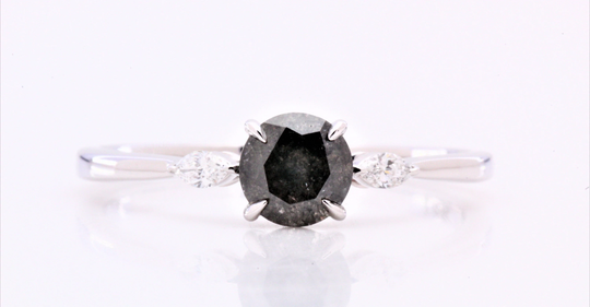 Salt & Pepper Diamond Ring, Engagement Round 14K Gold Art Deco Natural Ring, Promise Ring