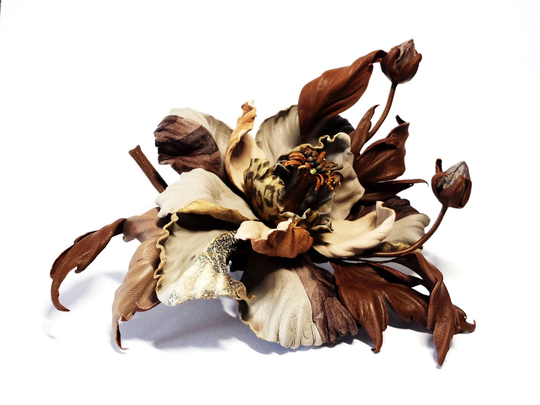 Leather Flower Brooch/ Hibiscus Gift/ Statement Floral Brooch
