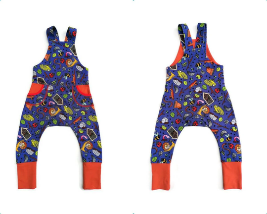 Organic Baby Romper, Bugs Slugs/Frogs/Worms/Snails Print Overalls, Toddler Jumpsuit, Baby Harems, Unisex Kids Dungaree