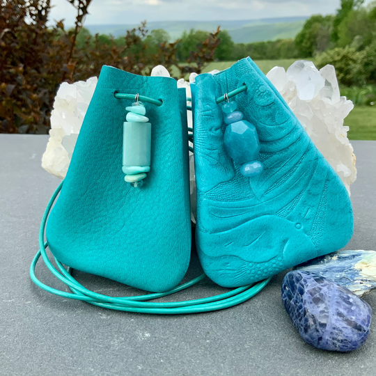 Turquoise Medicine Bag Leather Pouch Healing Stone Amazonite Quartz Amulet Crystal Necklace Ceremony Altar Spiritual Gift