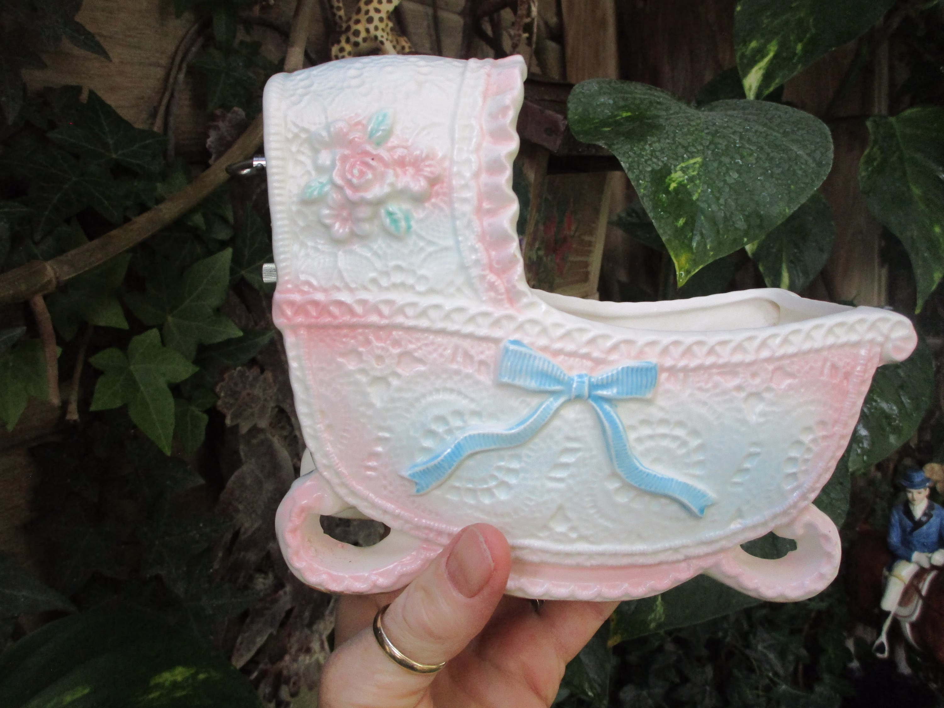 Rock A Bye Baby Bassinette Planter Music Box Nursery Japan
