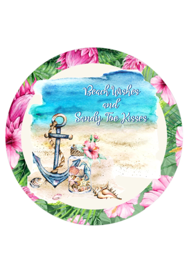 Tropical Beach Wishes Sandy Toe Sign, Coastal Home Decoration, Wreath Supplies, Metal Signs