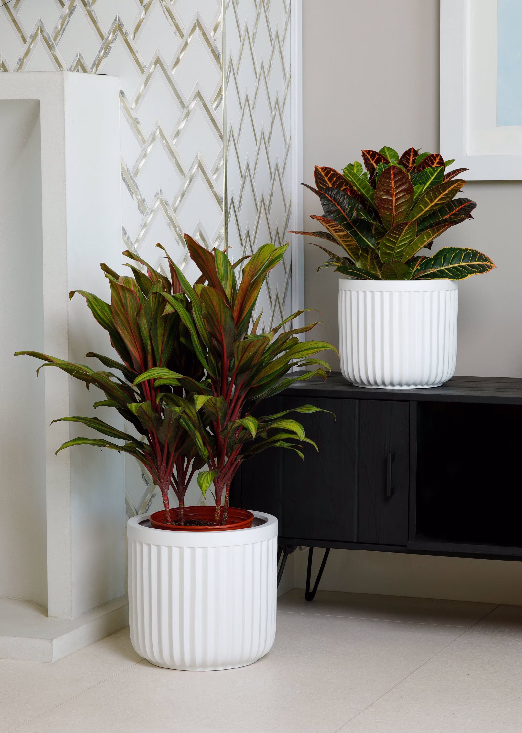 Indoor/Outdoor Large Nordic Minimalist Fiberstone Lightweight Round Planter Pot - 16, 13, 11 Inch Matte Finish Suitable For Monstera