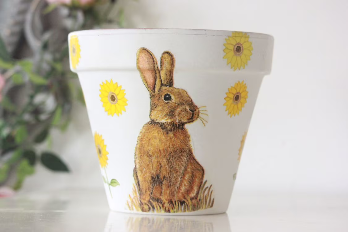 Hare Home Decor, Hare Plant Pot, Painted Edward Pot - Decor Gift Countryside
