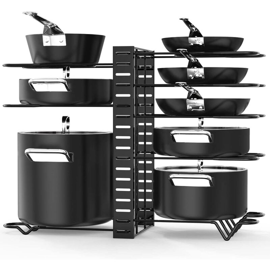 Osqi - Pot Rack Organizers, 8 Tiers Pots and Pans Organizer for Kitchen Organization & Storage, Adjustable Pot Lid Holders & Pan Rack for Kitchen,