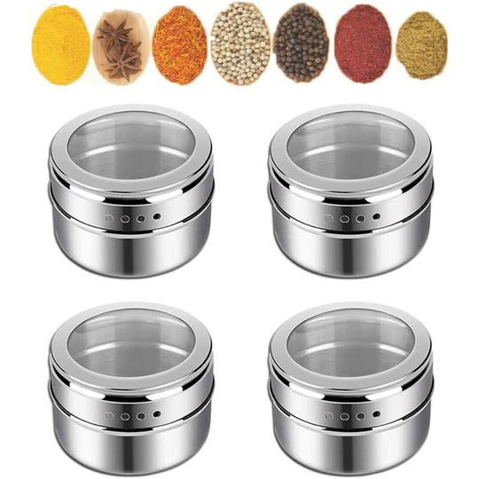 Osqi - 4Pcs Spice Tank, Round Spice Jar, Magnetic Spice Jars, Lightweight Spice Jar, Seasoning Set, Stainless Steel Spice Jar, for Salt, Pepper,