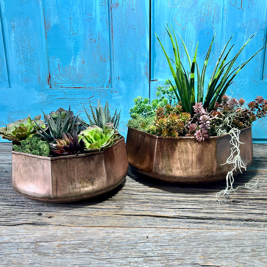 Set Of Two Old Copper Finish Geometric Bowls Ltzkr035