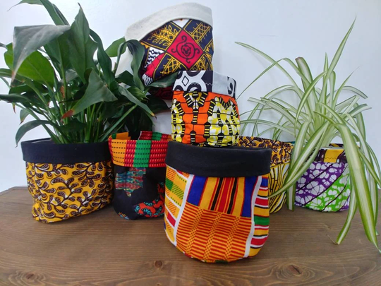 Ankara Plant Pot Cover/ 4 Inch African Wax Fabric Kente Basket