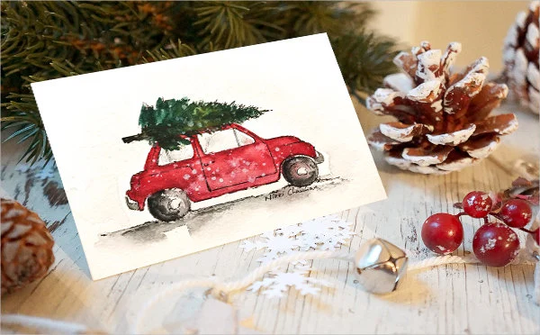 Handmade Christmas Card, Watercolor Greeting Tree Holiday Cards, Season Greetings, Boxed Card Set