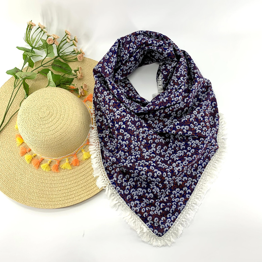 Large Cotton Square Scarves, All Season Printed Purple Scarf, Head Wrap, Neck Gift For Her; Oversized 44