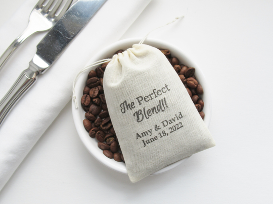 The Perfect Blend, Cotton Drawstring Wedding Favor Bags, Diy Personalized Tea Or Coffee Gifts