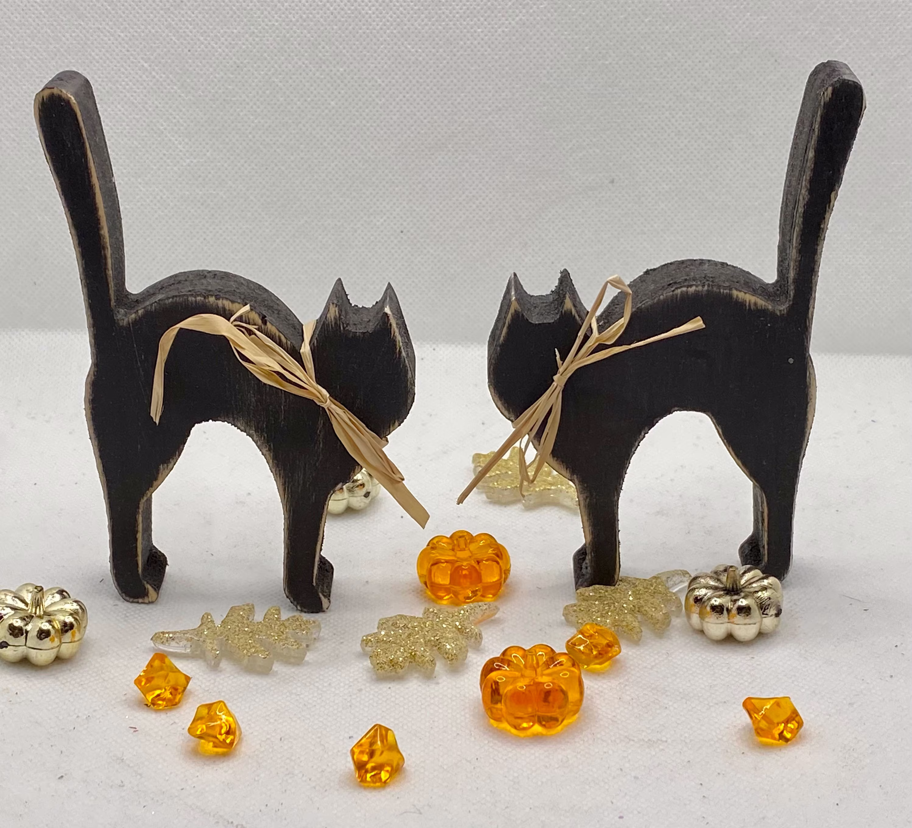 Wooden Halloween Black Cats, Fall Seasonal Decor, Party, Farmhouse Halloween, Tiered Tray Autumn Accents, Scary Cats