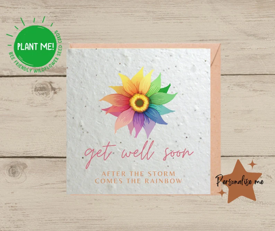 Get Well Soon Card | Seeded Wildflower Plantable Seed Eco Bee Friendly After The Storm Comes Rainbow