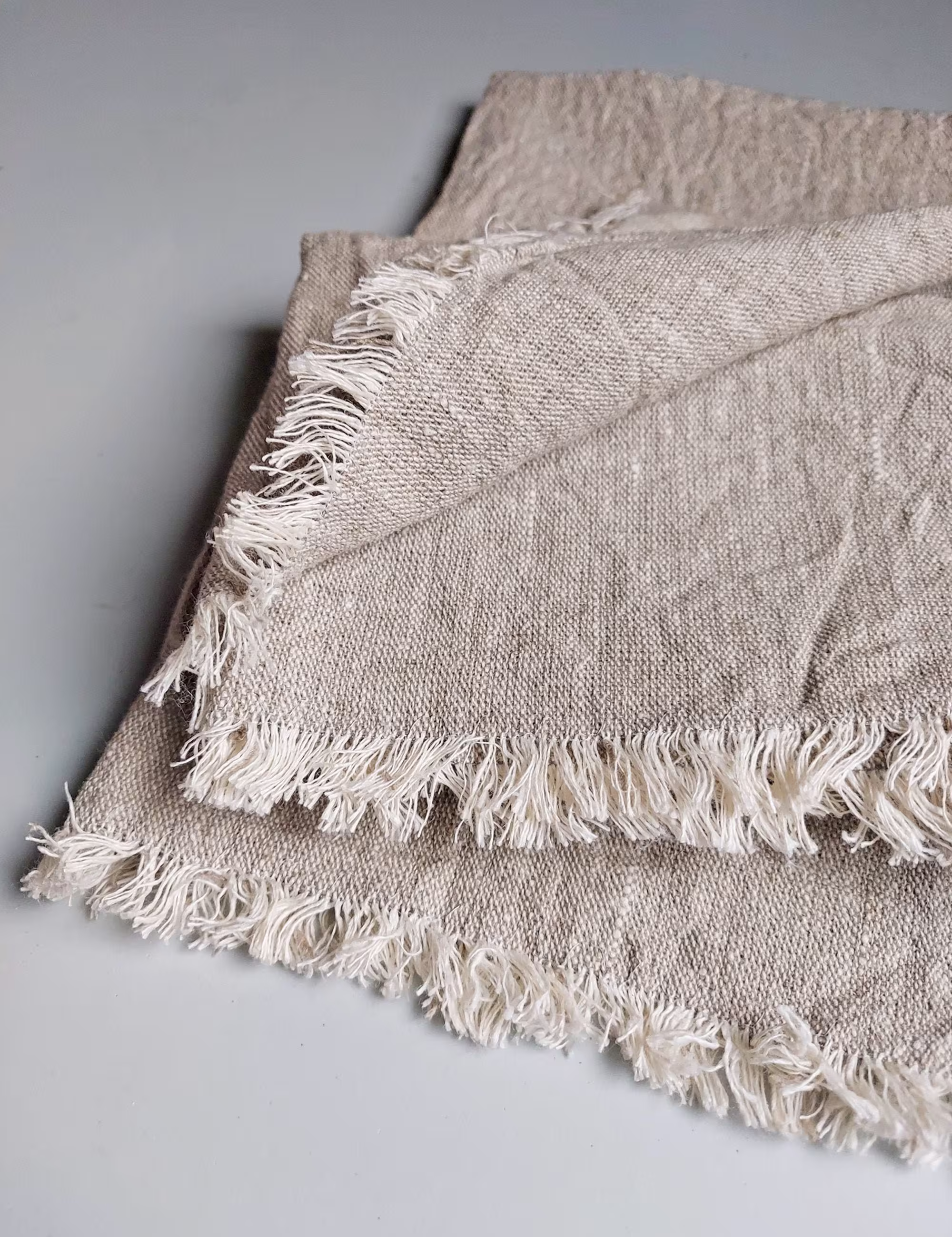 Natural, Organic Linen Towel, Natural Kitchen Tea Towel Set With Fringe & Hanging Loops