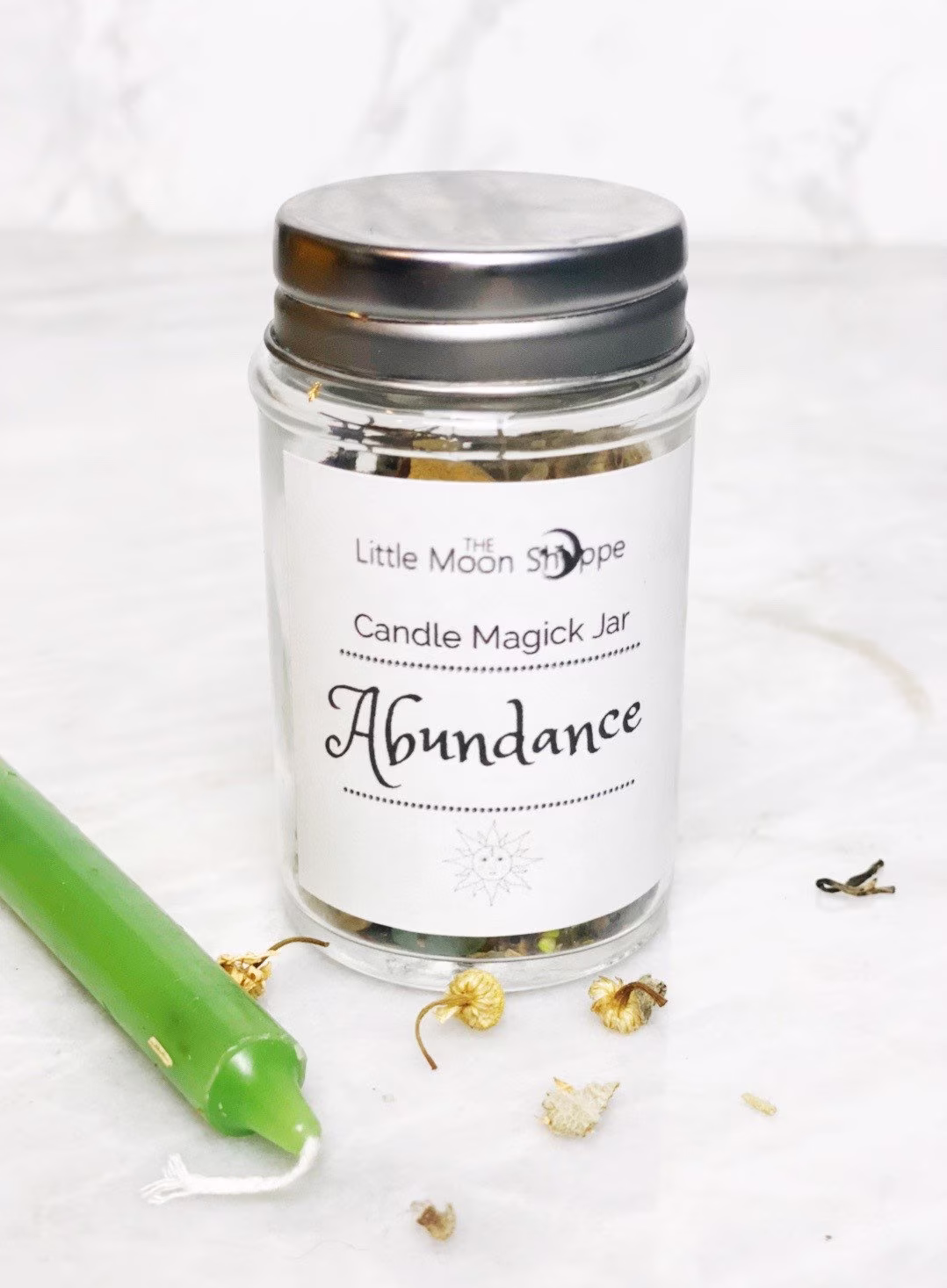 Crystal Confetti Abundance Candle Magic Jar/Good Luck Crystals Ritual Manifestation Green