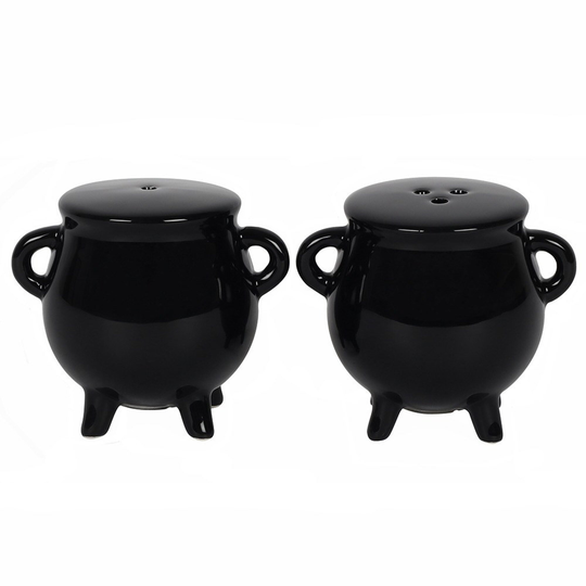 Black Cauldron Cruet Set | Witchy Wicca Pagan Gothic Dining Gifts For Witches Salt & Pepper Shakers Tableware Kitchenware