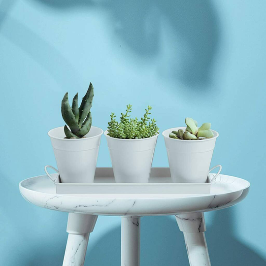Set Of Three Metal Plant Pots With Drip Tray