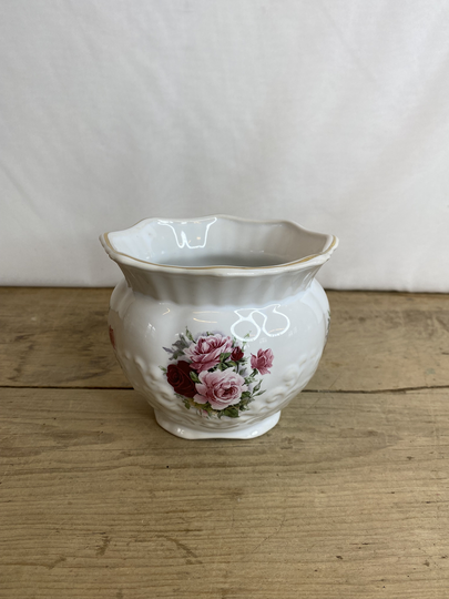 Vintage Mayleigh Potteryvase/Planter, Small Urn Plant Pot With Pink Red Flower Design Good Condition