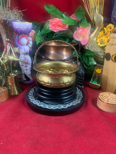 Beautiful, Vintage, Miniature Cauldron/Offering Bowl, Brass with Basketweave Design, Twist Handle, Perfect For Altar/Travel Altar, Excellent