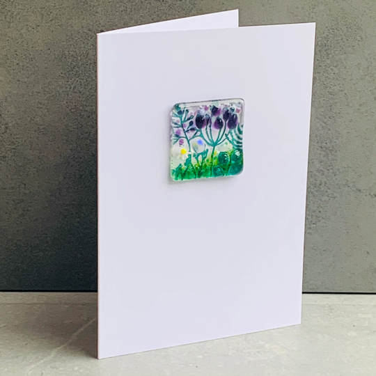 Seed Head Blank Card, Hand Painted Floral Design , Glass Token On A Mothers Day Gift