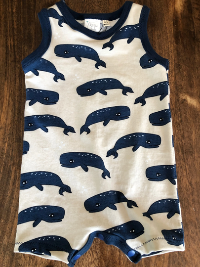 Tank Top Romper; Organic; Blue Whales
