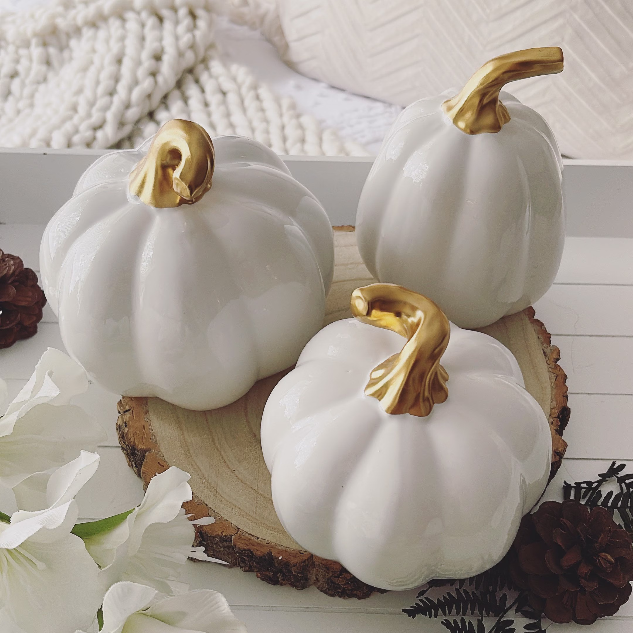 White & Good Ceramic Pumpkin - 3 Sizes Available Autumn- Autumnal Seasonal Decor