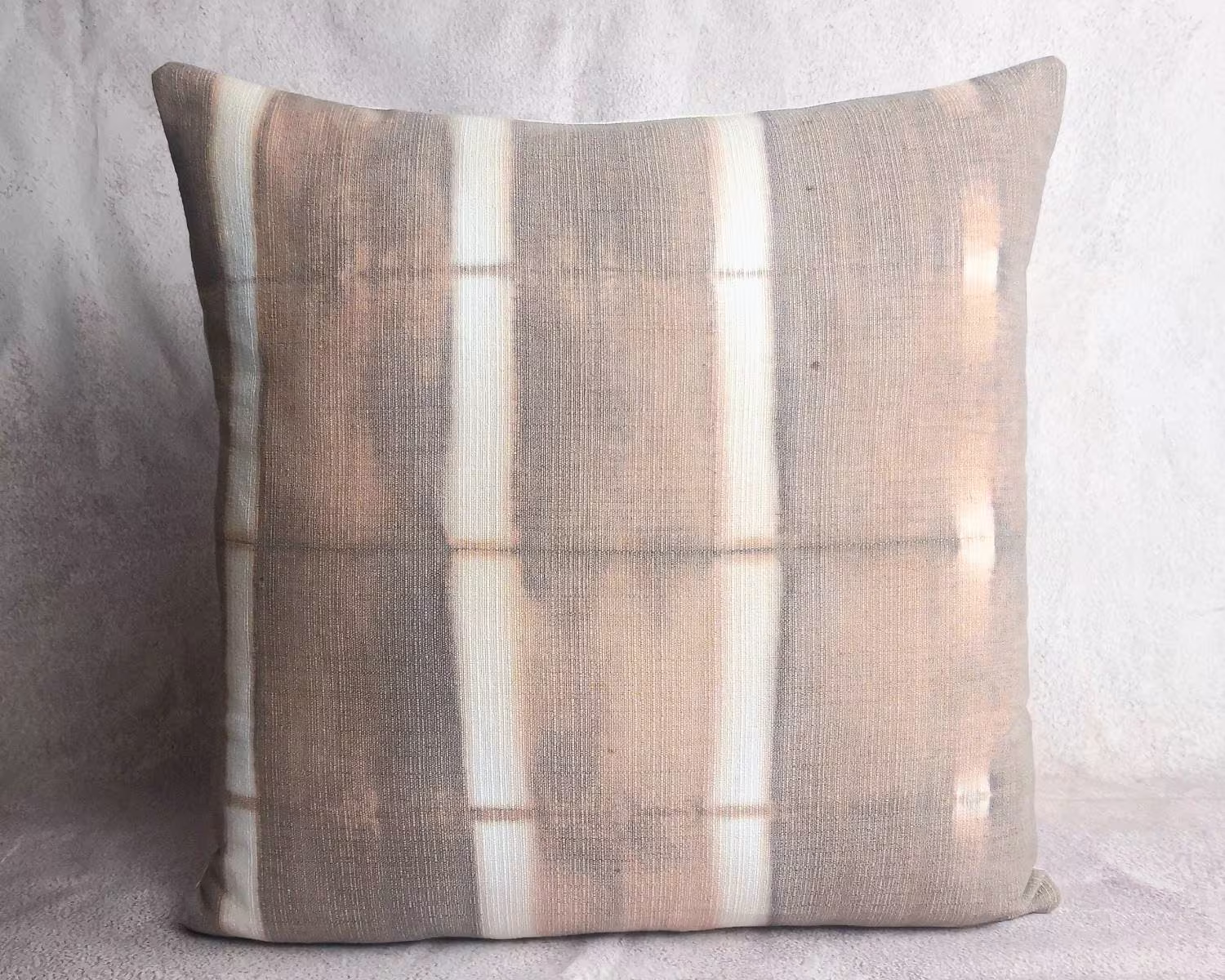 Organic Drak Brown Hmong Shibori Pillow , Custom Made Fabric For Esan Studio, 42x42 cm Pillow, Neutral Tridye