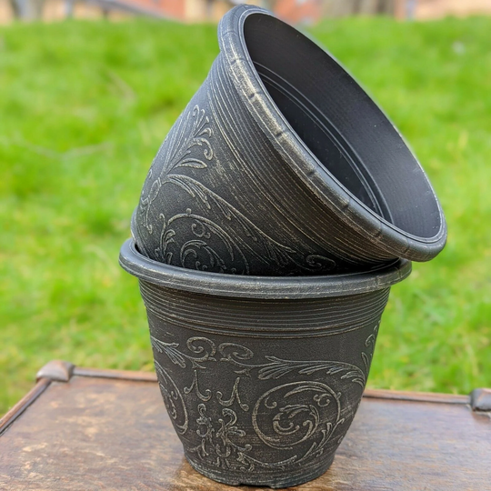Set Of 2 3L Copper Brushed Plastic Plant Pot 20cm Champagne Round Garden Planter