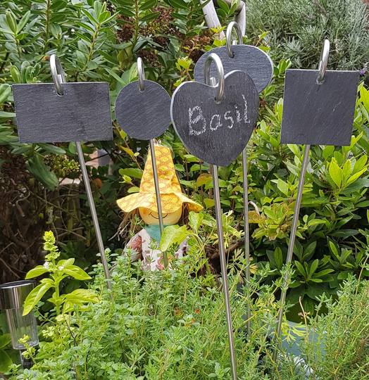 Shaped Slate Herb/Plant Markers in Various Shapes With Steel Spikes - Pack Of 5 | Includes 2 Wax Markers
