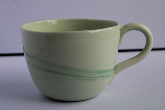 Handmade Ceramic Porcelain Green Swirl Effect Tea Coffee Cup Free Delivery