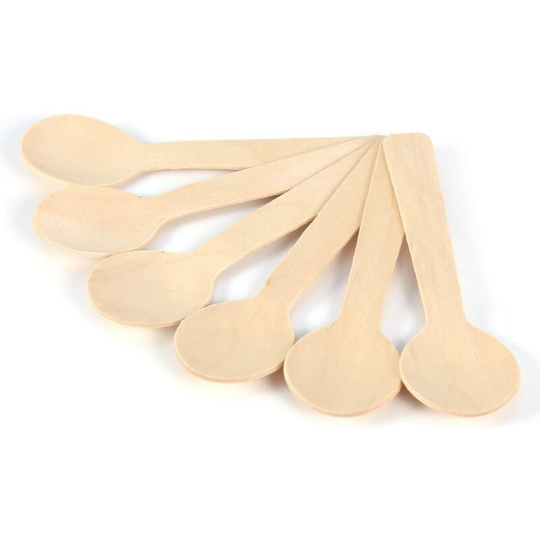100pcs Wooden Teaspoons Biodegradable Disposable Cutlery Set Small Serving Spoons Honey Coffee Tea Sugar Salt Jam Mustard Ice Cream Spoons