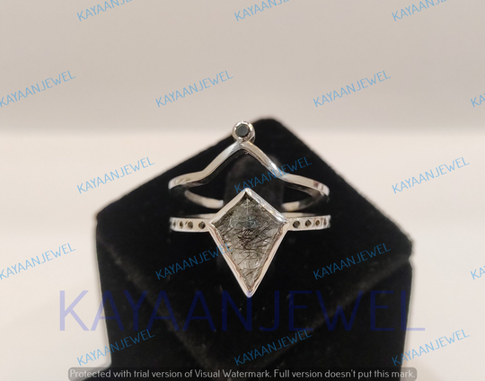 2.35Ct Salt & Pepper Cut Diamond Engagement Wedding Ring Set in 925 Sterling Silver, Salt Pepper Ring, Unique Ring, Kite
