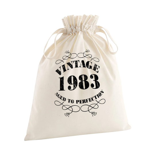 40Th Birthday Gift Bags - Large Medium Small Eco Friendly Gifts 100% Organic Cotton Drawstring Presents Bag For Him Her Vintage 1983