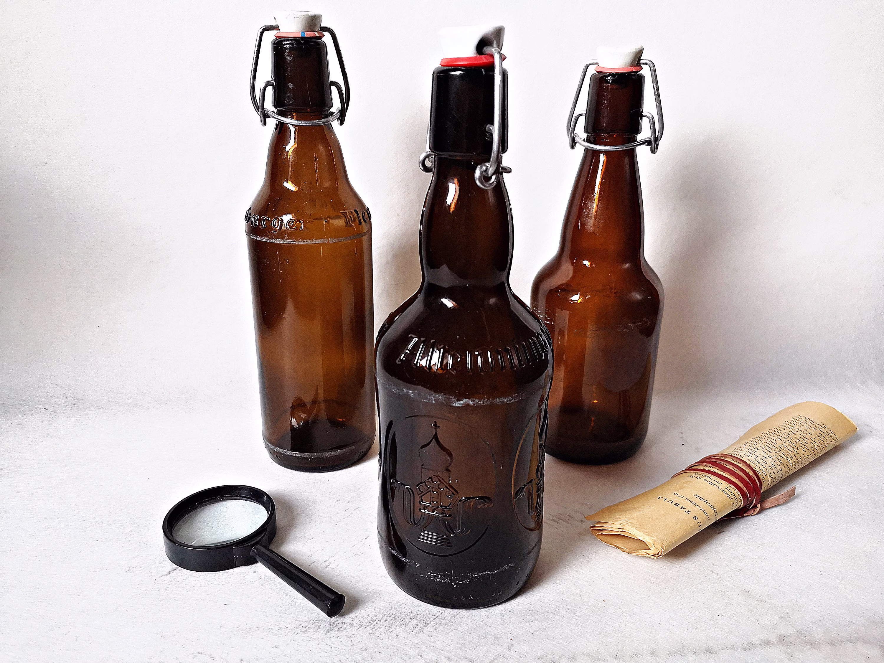 3 Primitive Bottles/Beer Amber Bottle /0, 5L /Half Liter Storage Oil, Herbs & Spices