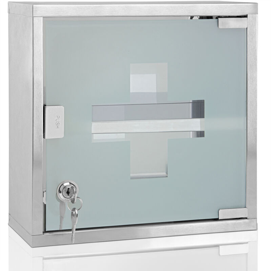 Deuba - Medicine Cabinet Wall Mounted First Aid Lockable Glass Steel Cupboard Box 2 compartments