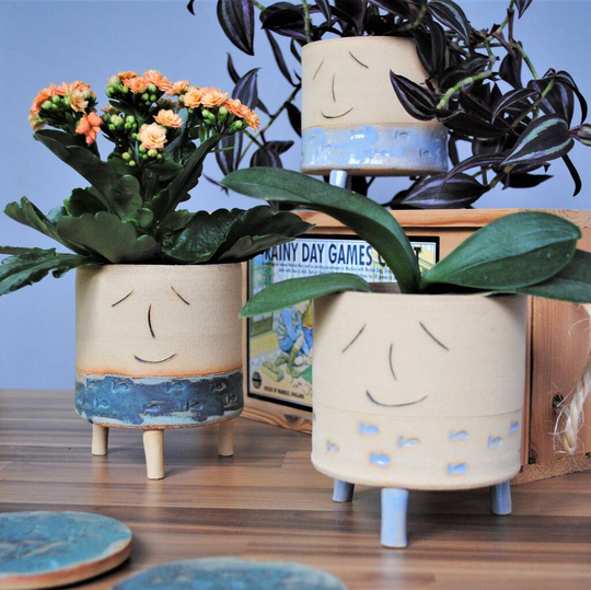 Personalised Smiley Face Stoneware Planter Fish Design
