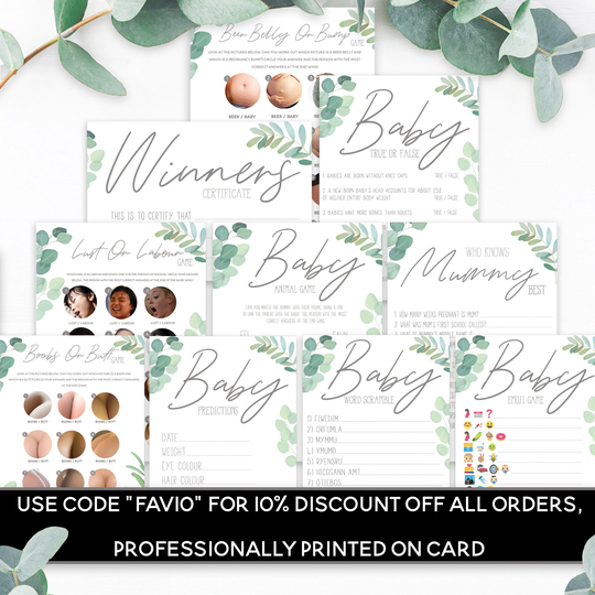 Baby Shower Games Botanical Boho Green Tea Party New Mum To Be Gender Reveal Favours Ideas Keepsake Prediction Advice 1 Card