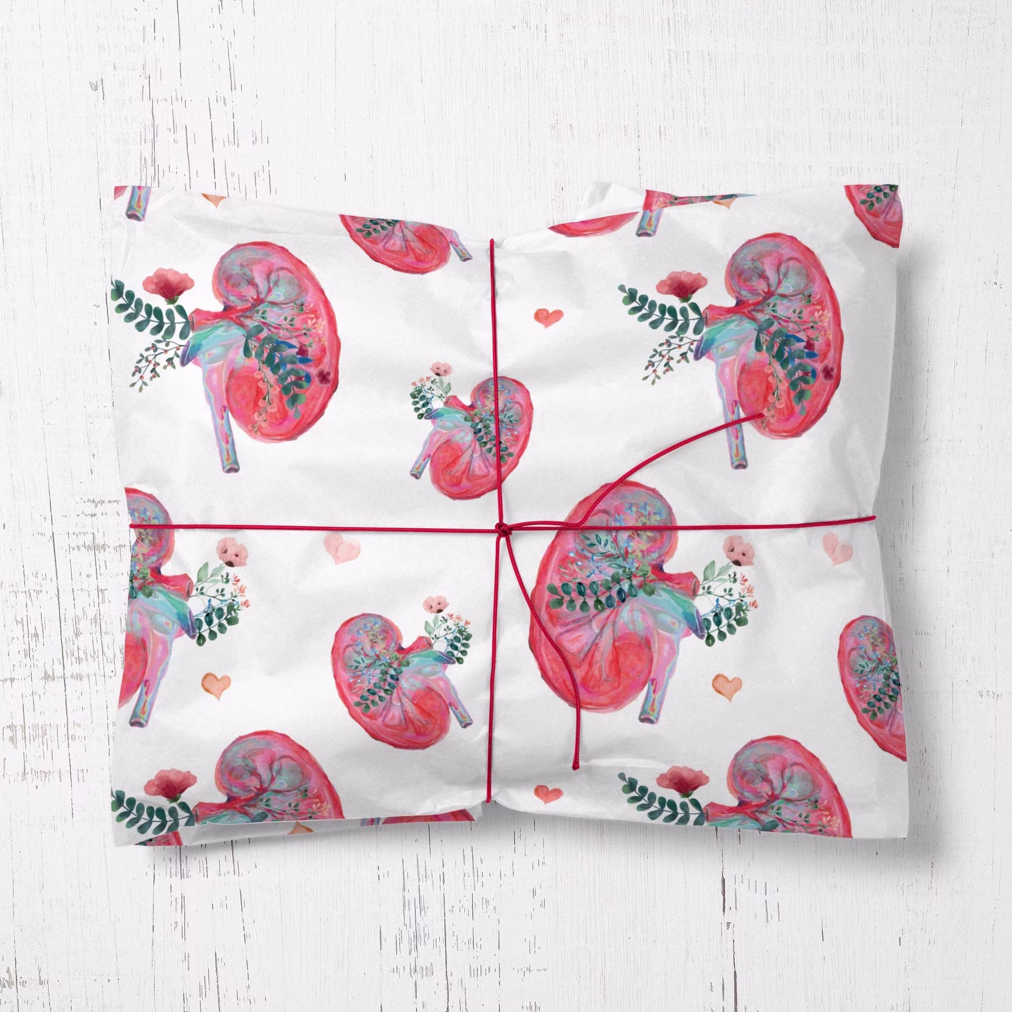 Kidney Wrapping Paper, Organ Donation Gift Wrap, Send A Gift To Friend Who Recently Had Transplant. Kidney Transplant Thank You Giftwrap