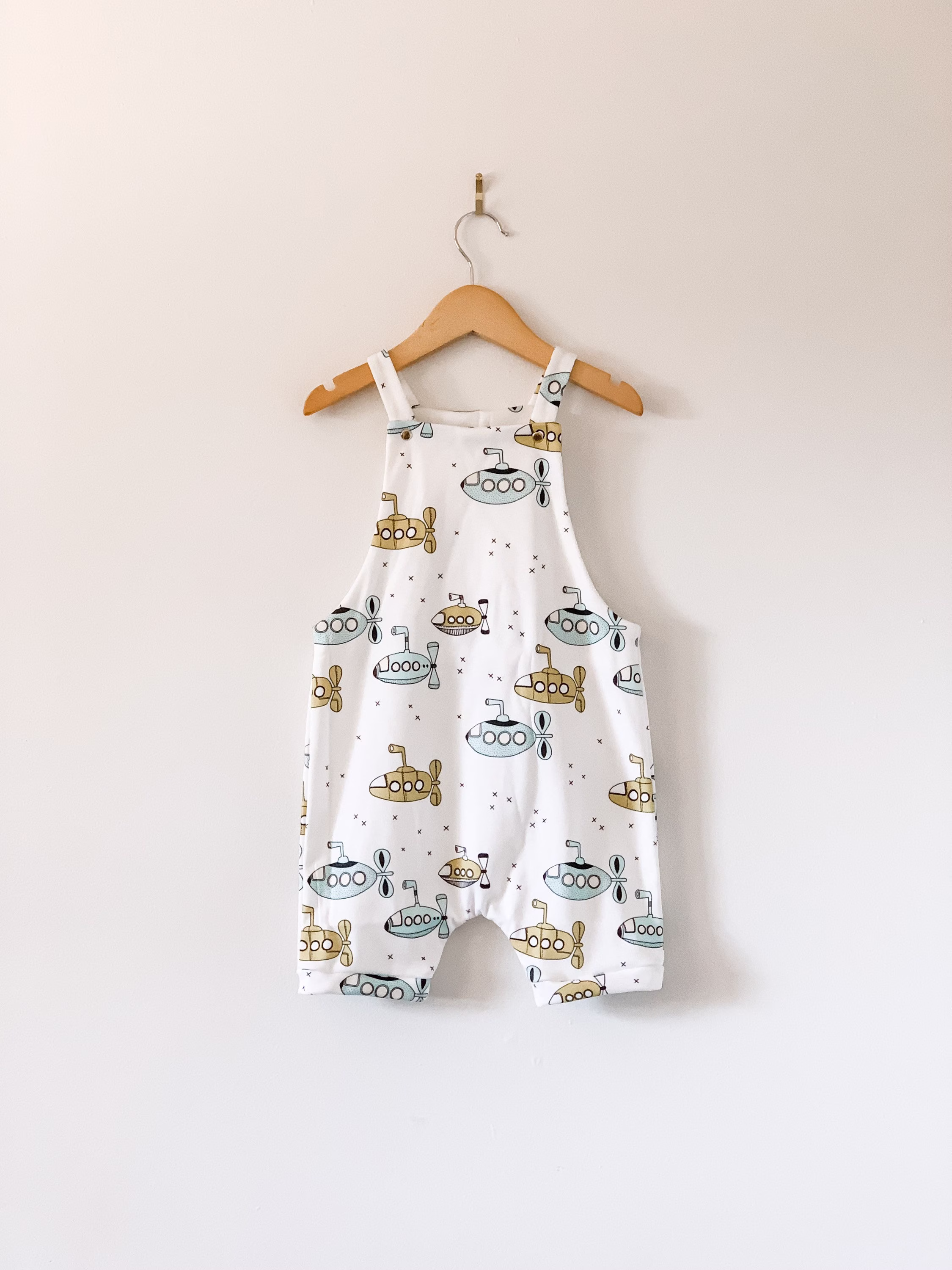 Organic Overall Romper in Submarine Print // Baby Toddler Overalls Organic Clothes