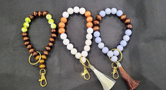 Wrist Keychain, Key Organizer, Wooden Beads, Cute Aesthetic Beaded Keychain