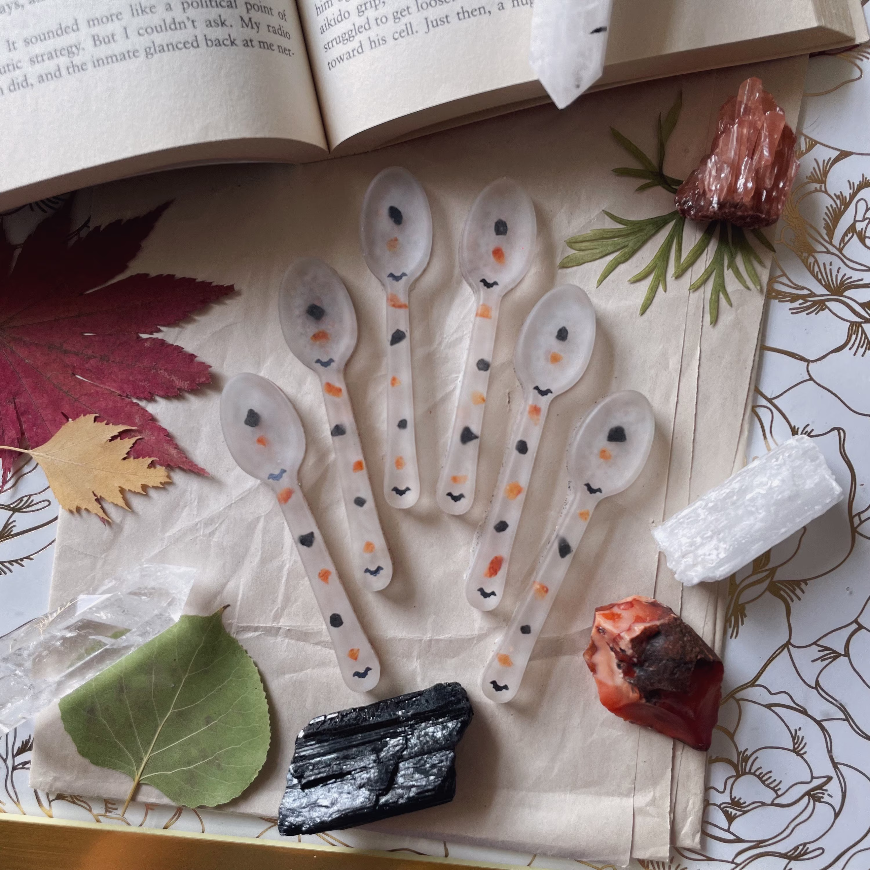 Mini Halloween Resin Spoons, Carnelian Crystals, Bat Decor, Altar Herb Scoop, Home Tools, Gifts For Him, Her