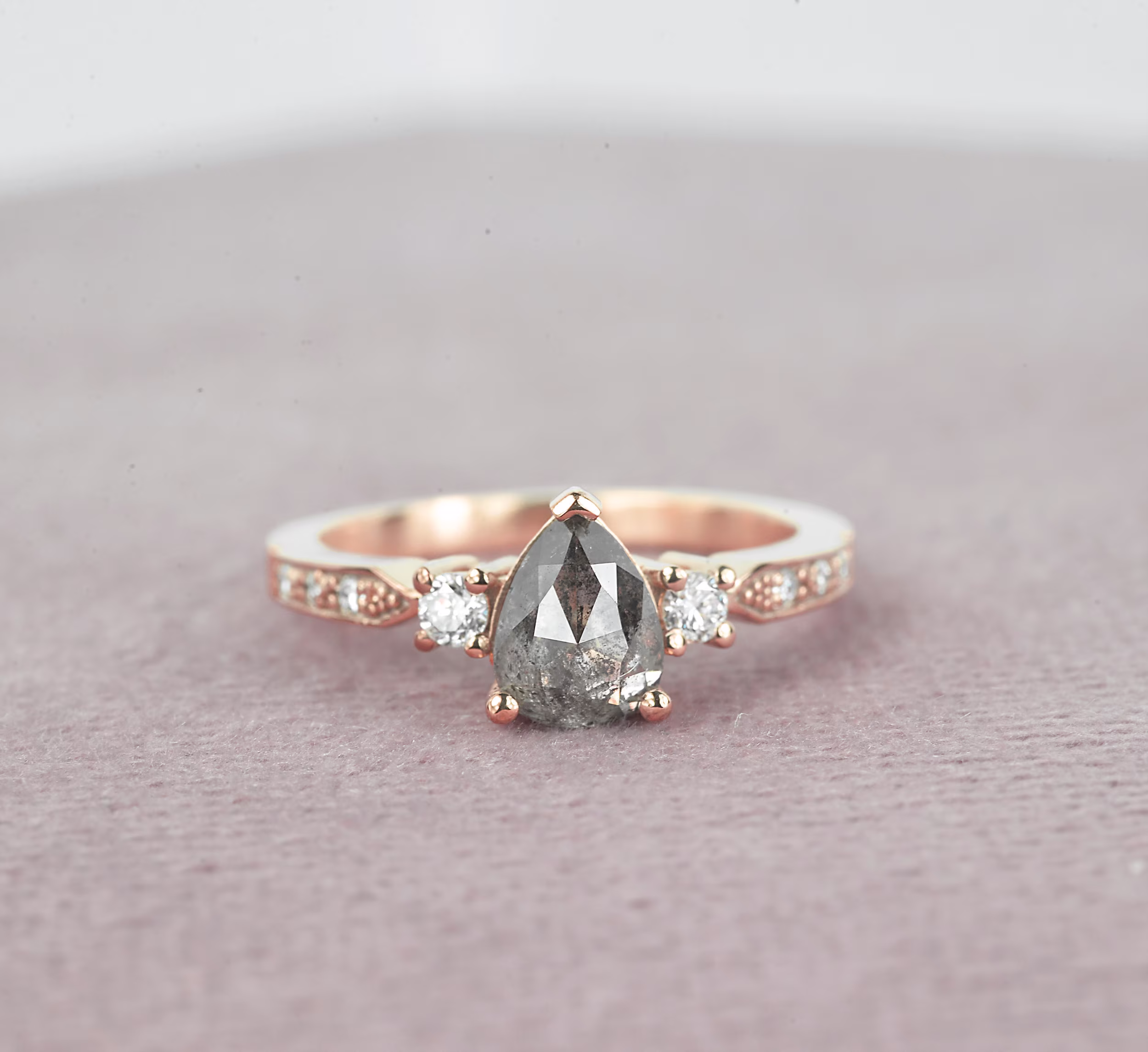 Salt & Pepper Diamond Engagement, Salt Ring, Rose Gold Ring , Engagement Ring Pepper Rustic